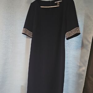 Karl Lagerfeld Navy Dress with Pearl Sleeve Detail